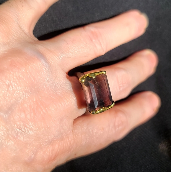 Knockout large Fluorite Solitaire Emerald cut ring sz 7.5 - Picture 9 of 12